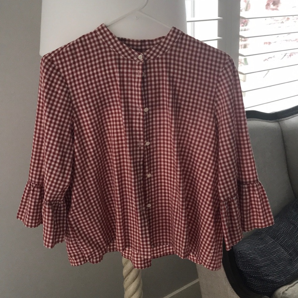 Madewell red gingham blouse